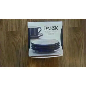 Dansk Kobenstyle Set Of 4 Saucer Plates 8.5" Blue & White New In Box